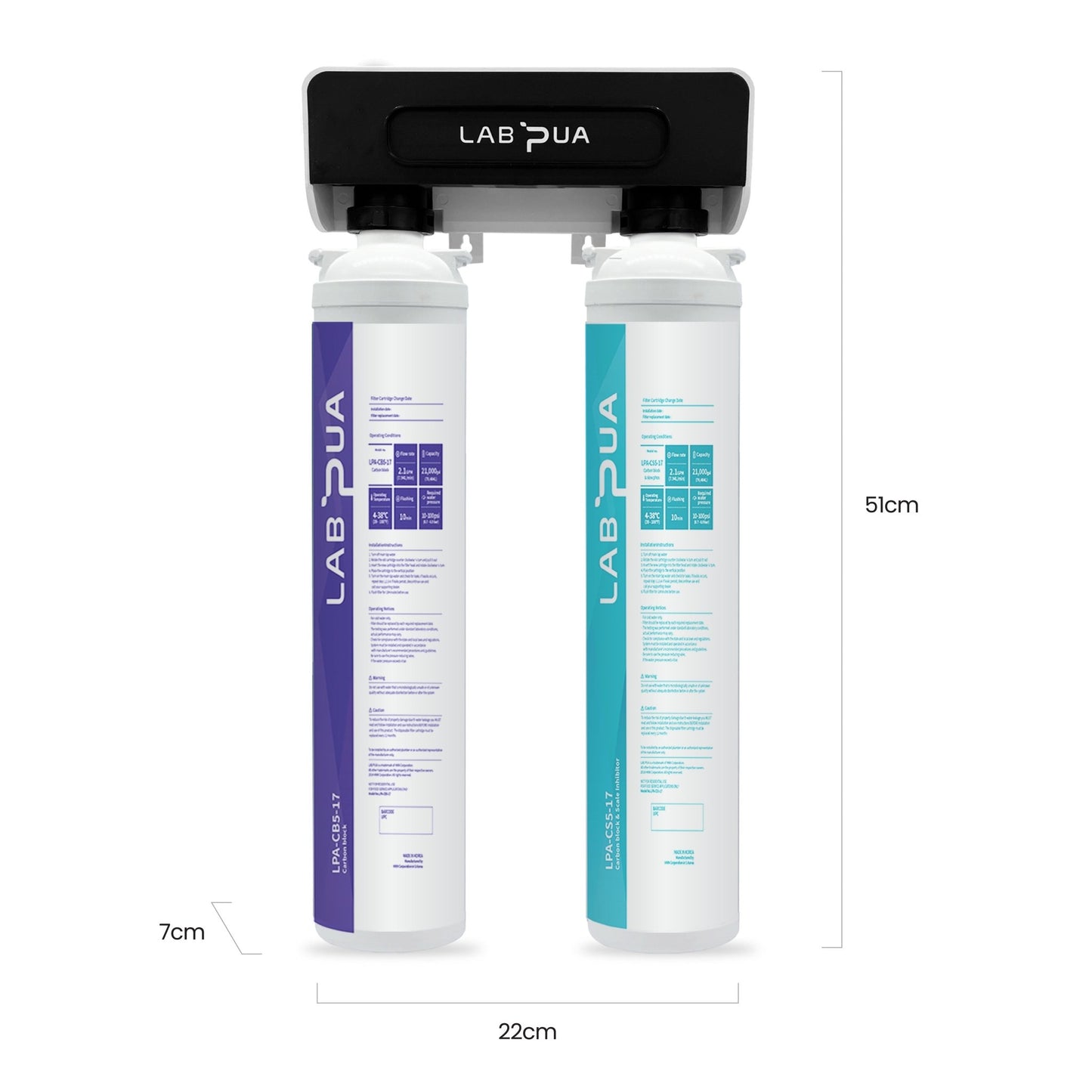 Lab Pua Twin Header series Strong Carbon Kit 5 and 1 Micron set - WATER FILTER DISTRIBUTORS