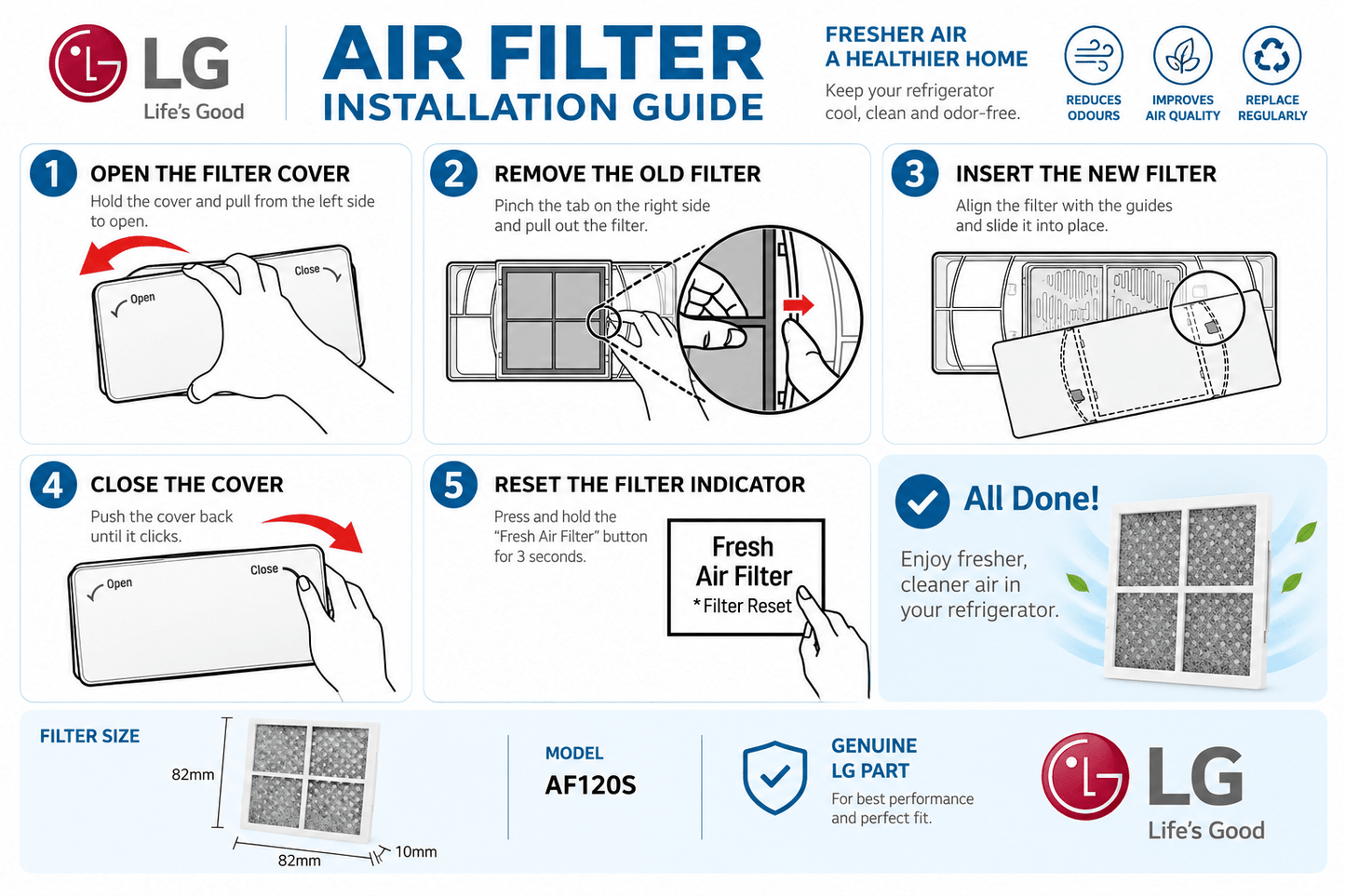 LG GENUINE LT120F Air Purifying Fresh Replacement Air Filter ADQ73853822 ADQ73334010 - WATER FILTER DISTRIBUTORS