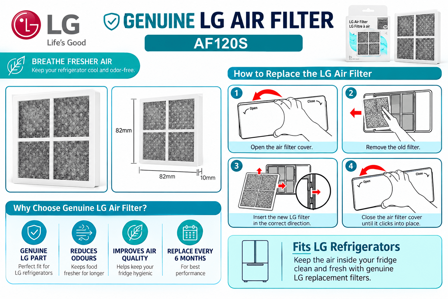LG GENUINE LT120F Air Purifying Fresh Replacement Air Filter ADQ73853822 ADQ73334010 - WATER FILTER DISTRIBUTORS