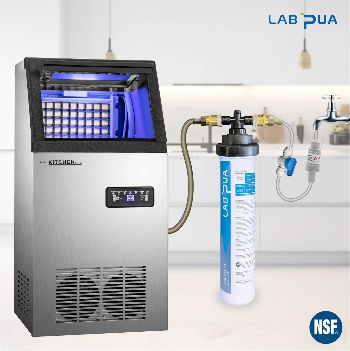LPA CS1 15, 1mic carbon block with scale inhibitor + Aus kitchen pro Ice Maker 60KG - Stainless Steel Ice Machine - WATER FILTER DISTRIBUTORS