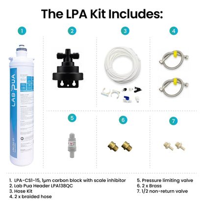 LPA CS1 15, 1mic carbon block with scale inhibitor+Blizzard Icemakers SN - 25C Underbench Bullet Ice Maker 25Kg - WATER FILTER DISTRIBUTORS