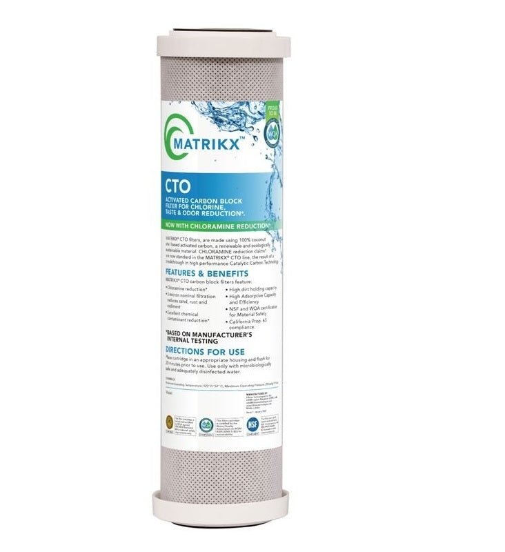 New model Matrikx + CTO/2 Coconut Water Filter 5 Micron 10" 32 - 250 - 10 - MATRIKX now with Chloramine reduction - WATER FILTER DISTRIBUTORS