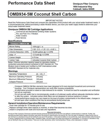Omnipure 2.5" x 10" 5 Micron Carbon Block Filter OMB934 5 MIC - WATER FILTER DISTRIBUTORS