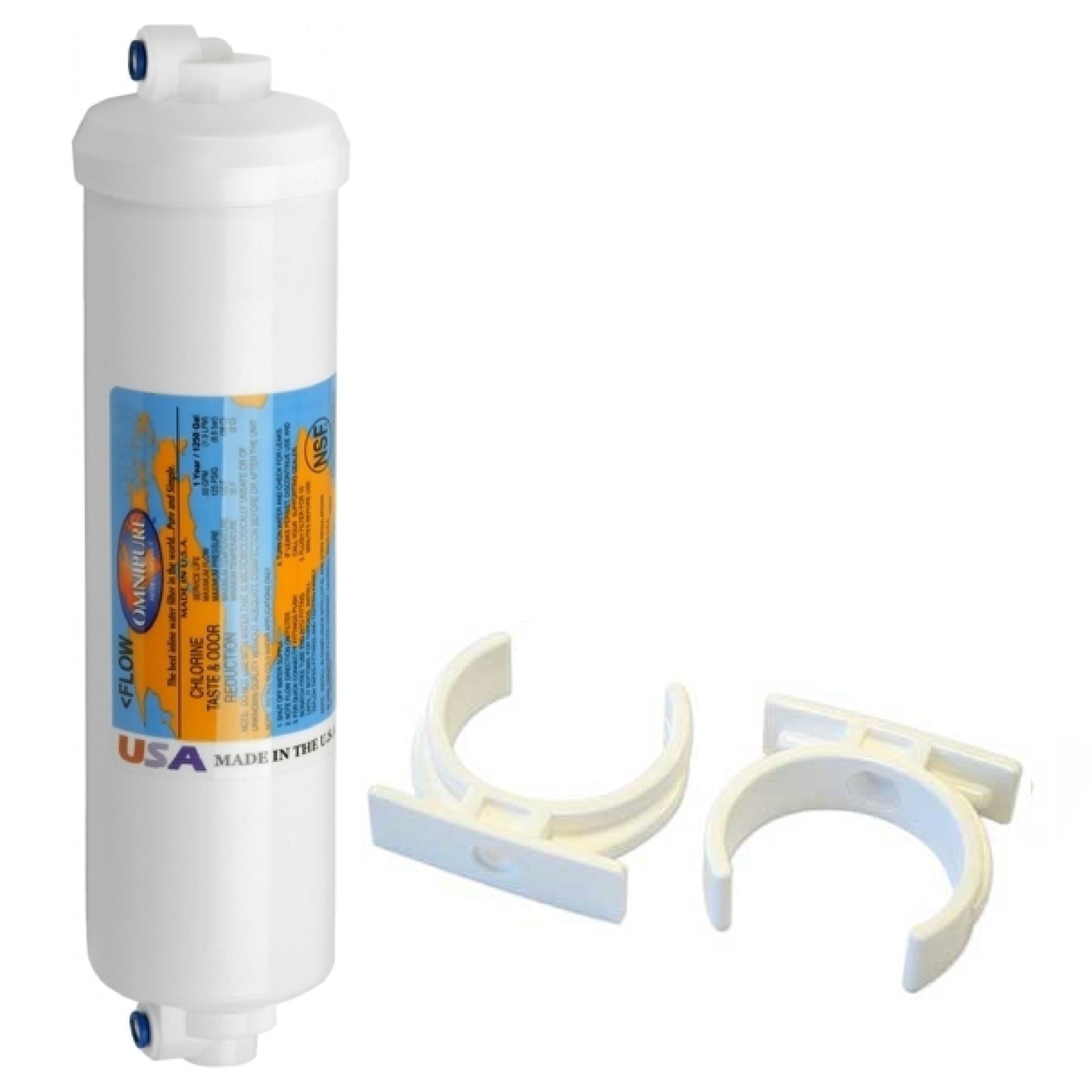 Omnipure K2540 SS GAC Carbon Filter Push In Connection RF - M6 + 2x Mount Clips - WATER FILTER DISTRIBUTORS
