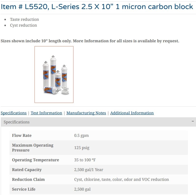 Omnipure L5520 Water filter 1 Micron Cyst Reduction - WATER FILTER DISTRIBUTORS