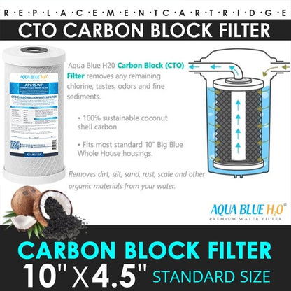 Premium Big Blue Carbon Block Filter with Pleated Washable Sediment 10x4.5 - WATER FILTER DISTRIBUTORS