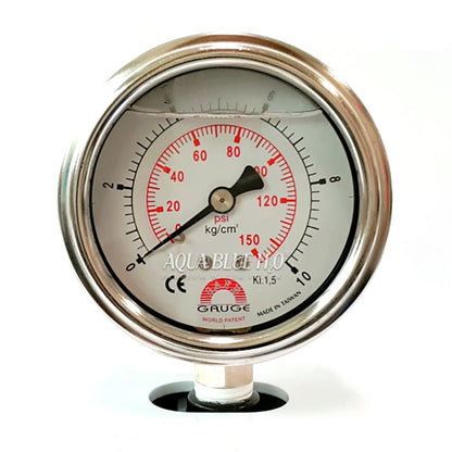 Pressure Gauge 70mm Liquid Filled Stainless Steel Dial - Bottom Entry BSP - WATER FILTER DISTRIBUTORS