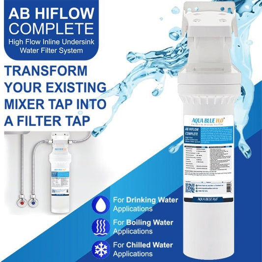 Puremix X6 compatible Aqua Blue H20 ABHIFLOW Inline High Flow Water Filter System - WATER FILTER DISTRIBUTORS