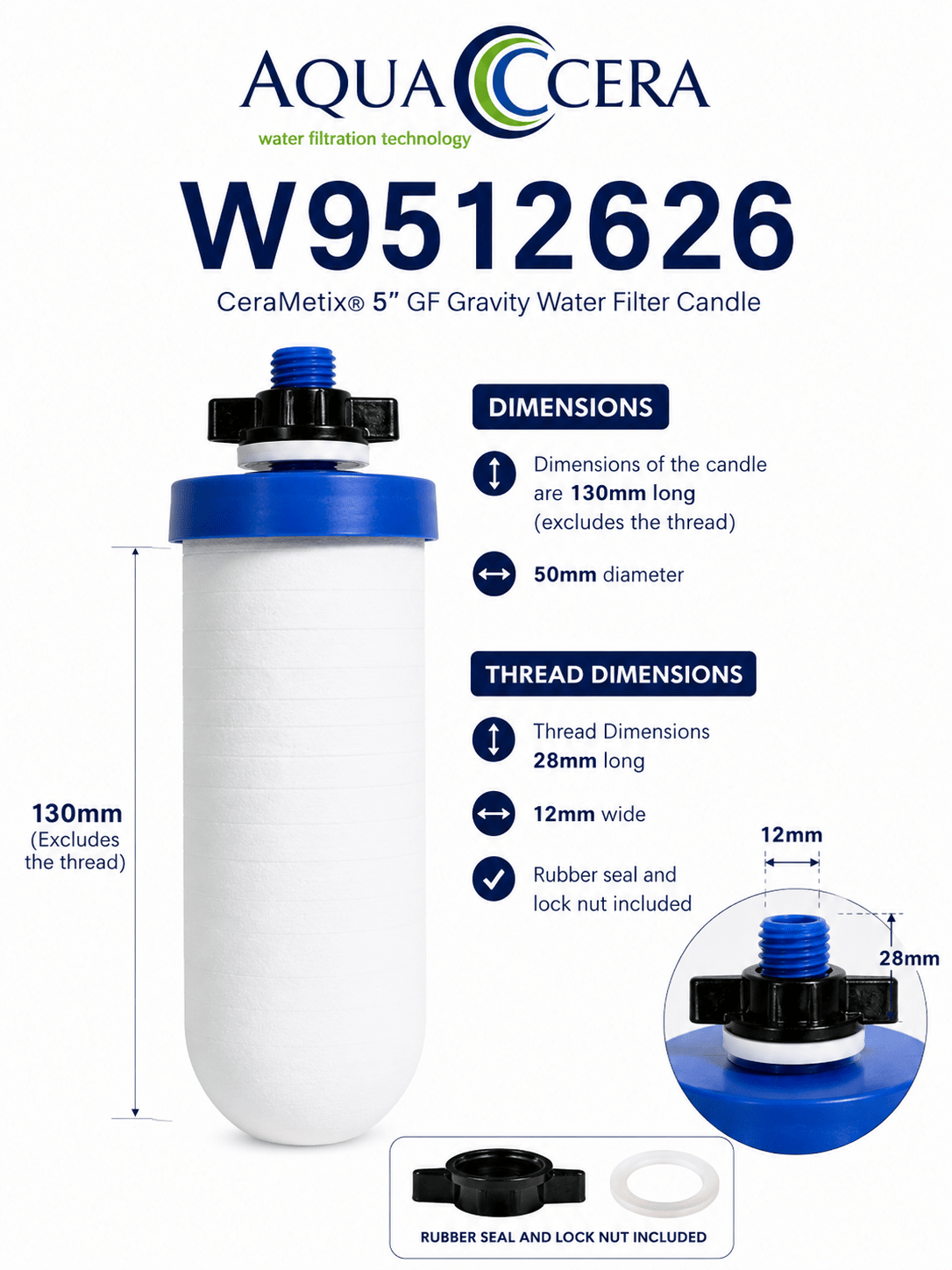 Slimline 5″ CeraMetix Candle Super Ceramic Fluoride Reduction Aqua Cera W951262 - WATER FILTER DISTRIBUTORS
