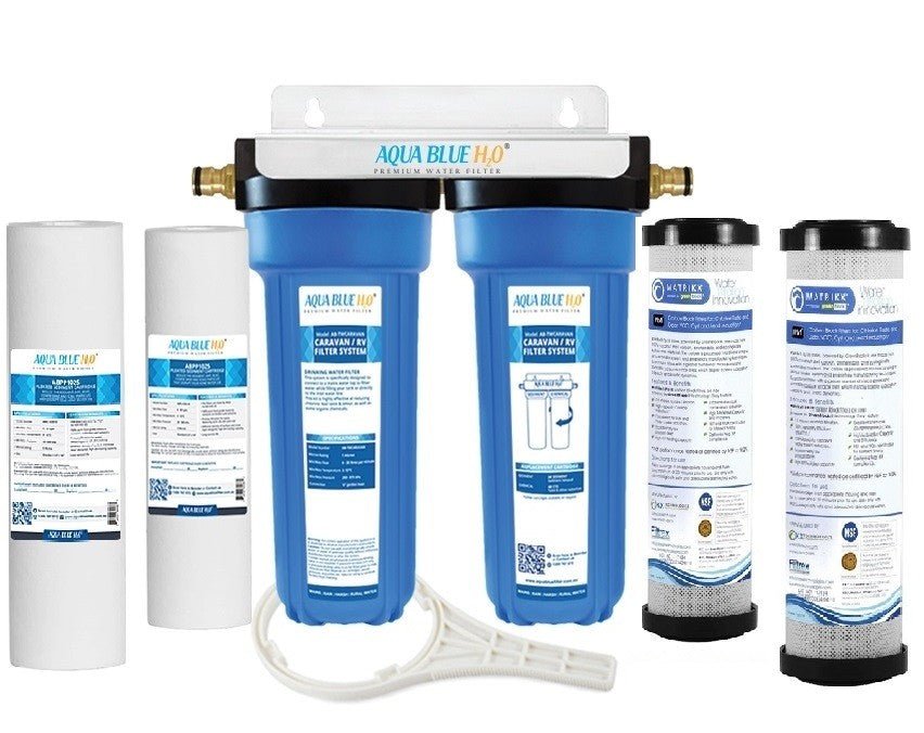 Twin Caravan & RV Water Filter System with Sediment & PB1 0.5 Micron Carbon block - WATER FILTER DISTRIBUTORS