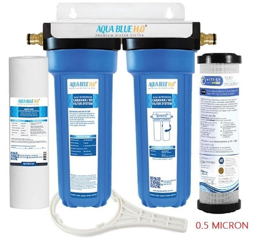 Twin Caravan & RV Water Filter System with Sediment & PB1 0.5 Micron Carbon block - WATER FILTER DISTRIBUTORS
