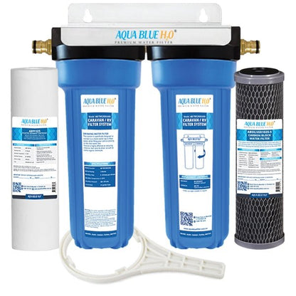 Twin Caravan & RV Water Filter System with Sediment & Silver Carbon Block Filter - WATER FILTER DISTRIBUTORS