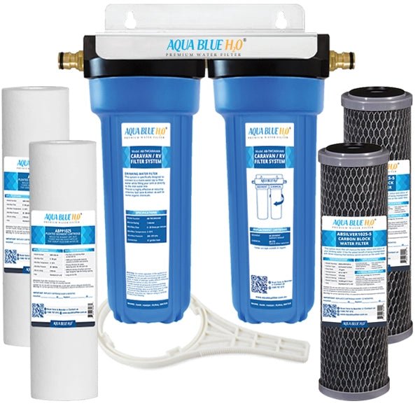 Twin Caravan & RV Water Filter System with Sediment & Silver Carbon Block Filter - WATER FILTER DISTRIBUTORS