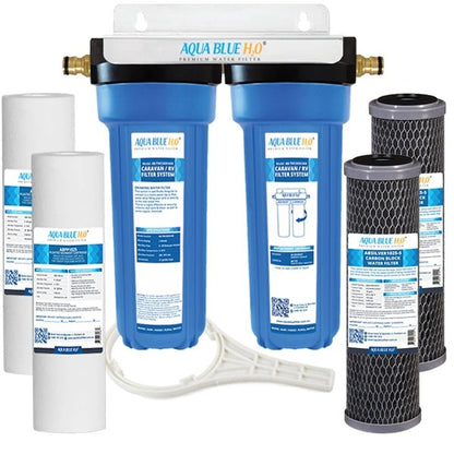 Twin Caravan & RV Water Filter System with Sediment & Silver Carbon Block Filter - WATER FILTER DISTRIBUTORS