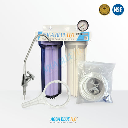 Twin Under Sink Housing Upgrade Kit Only 10" with Faucet and Hose Kit - WATER FILTER DISTRIBUTORS