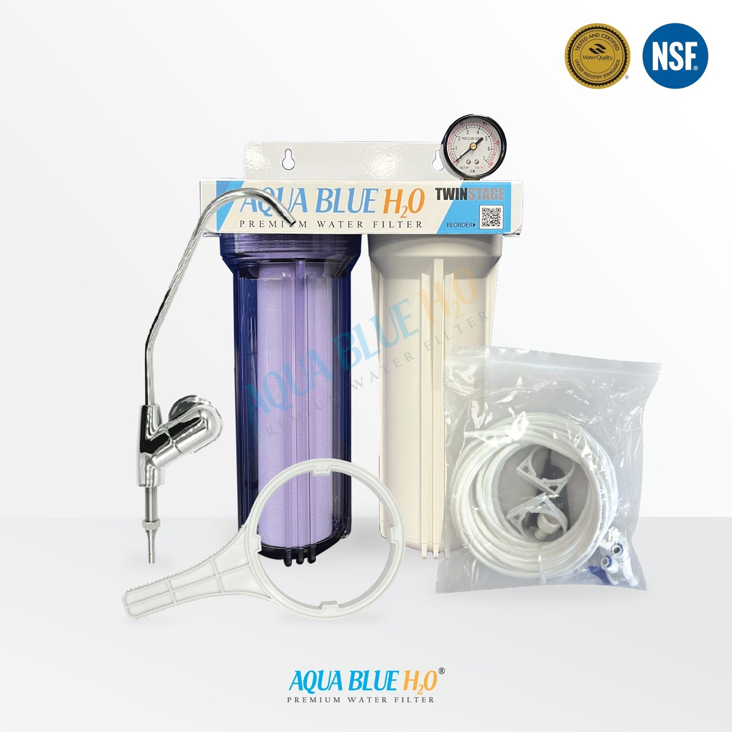 Twin Under Sink Housing Upgrade Kit Only 10" with Faucet and Hose Kit - WATER FILTER DISTRIBUTORS