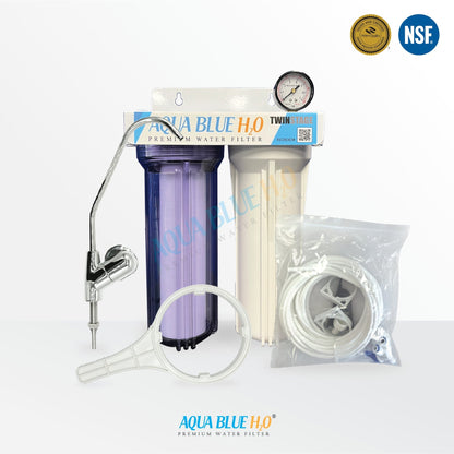 Twin Under Sink Housing Upgrade Kit Only 10" with Faucet and Hose Kit - WATER FILTER DISTRIBUTORS