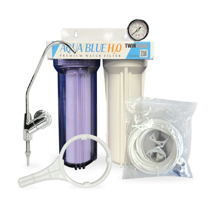 Twin Under Sink Housing Upgrade Kit Only 10" with Faucet and Hose Kit - WATER FILTER DISTRIBUTORS