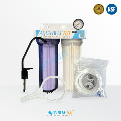 Twin Under Sink Housing Upgrade Kit Only 10" with Faucet and Hose Kit - WATER FILTER DISTRIBUTORS