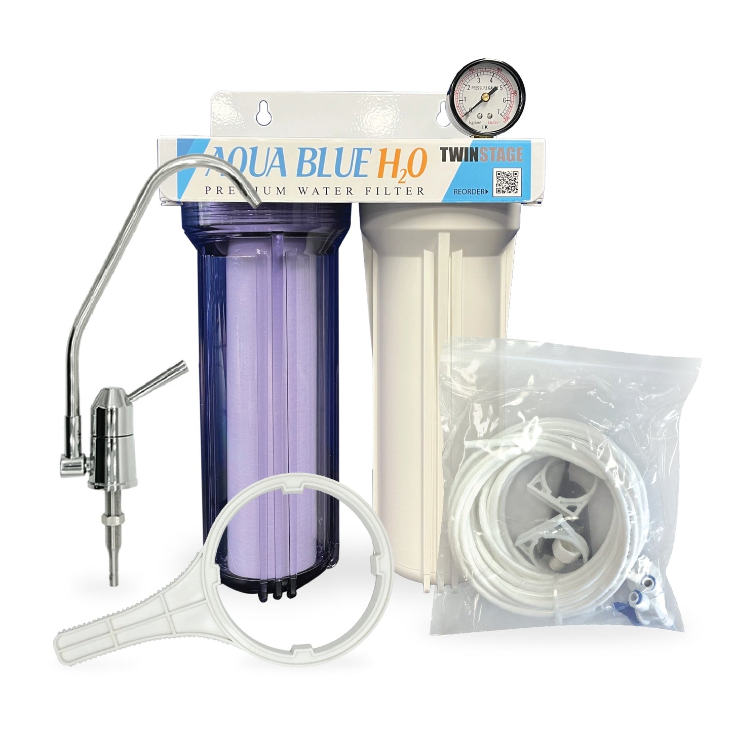 Twin Under Sink Housing Upgrade Kit Only 10" with Faucet and Hose Kit - WATER FILTER DISTRIBUTORS