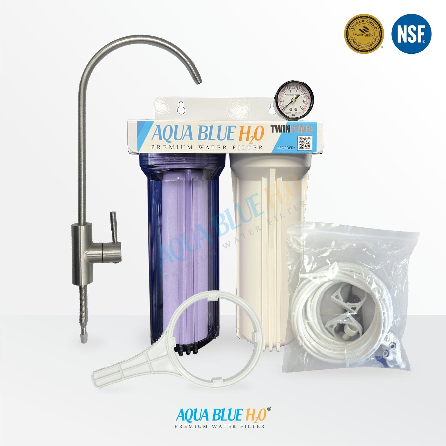 Twin Under Sink Housing Upgrade Kit Only 10" with Faucet and Hose Kit - WATER FILTER DISTRIBUTORS