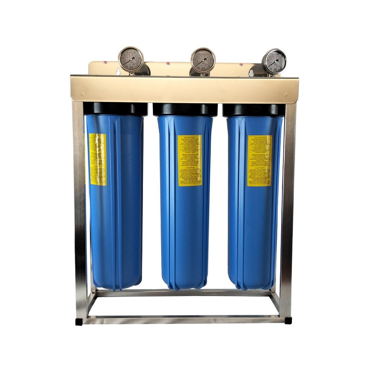 Whole House filter 20" x 4.5" TRIPLE Water System Stainless Steel Free Standing Option - WATER FILTER DISTRIBUTORS