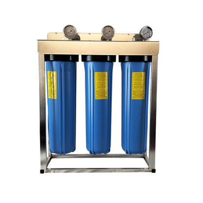 Whole House filter 20" x 4.5" TRIPLE Water System Stainless Steel Free Standing Option - WATER FILTER DISTRIBUTORS