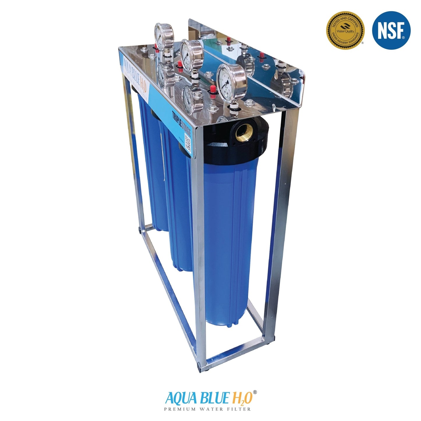 Wholehouse water system High Performance Triple Stage with Stainless Steel cover Watermarked - WATER FILTER DISTRIBUTORS