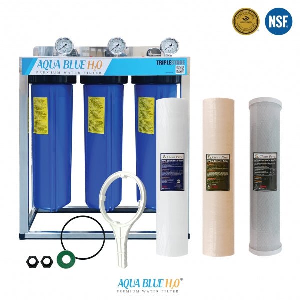 Wholehouse water system High Performance Triple Stage with Stainless Steel cover Watermarked - WATER FILTER DISTRIBUTORS