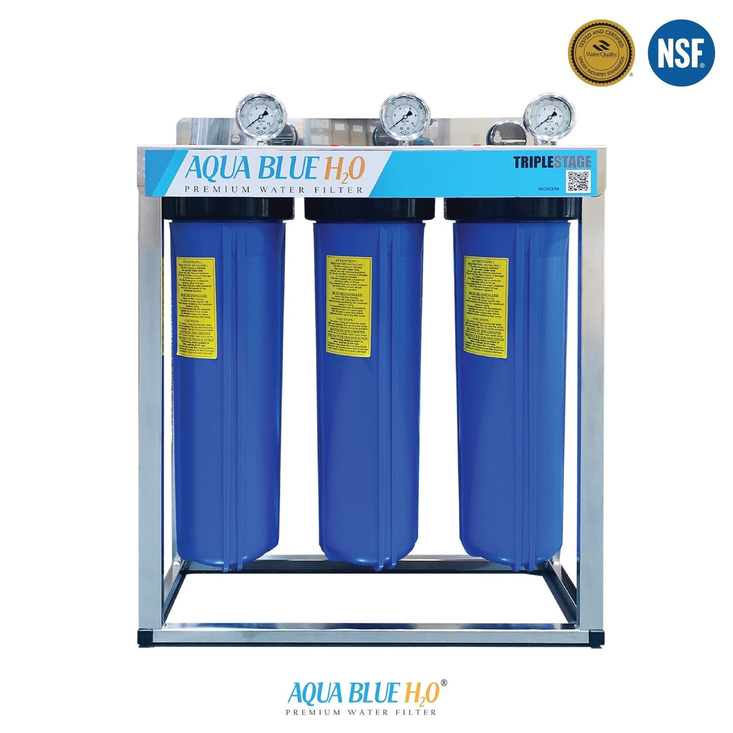 Wholehouse water system High Performance Triple Stage with Stainless Steel cover Watermarked - WATER FILTER DISTRIBUTORS