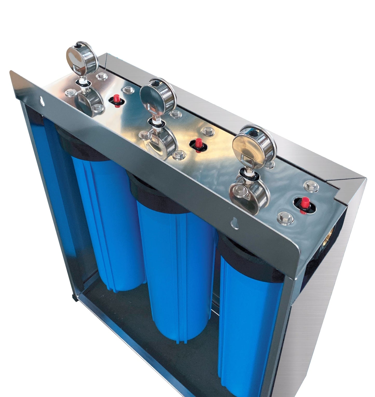 Wholehouse water system High Performance Triple Stage with Stainless Steel cover Watermarked - WATER FILTER DISTRIBUTORS