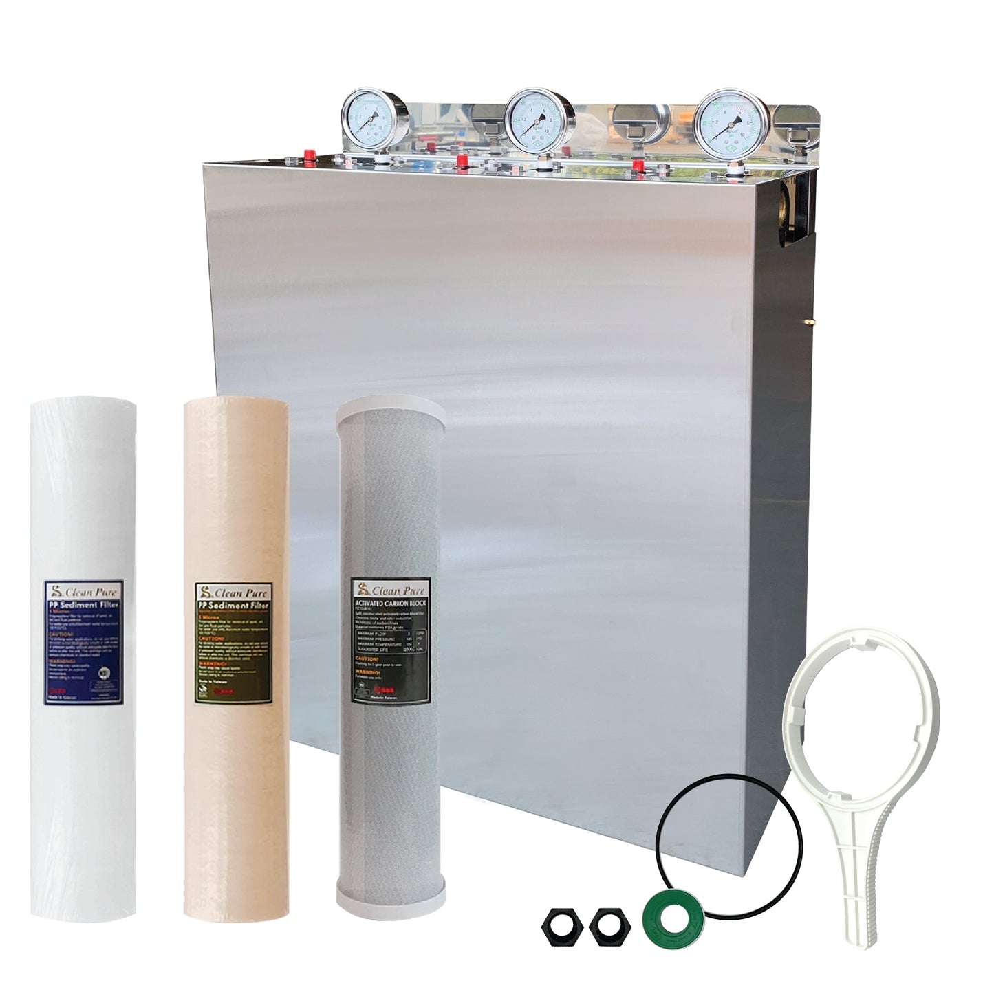 Wholehouse water system High Performance Triple Stage with Stainless Steel cover Watermarked - WATER FILTER DISTRIBUTORS