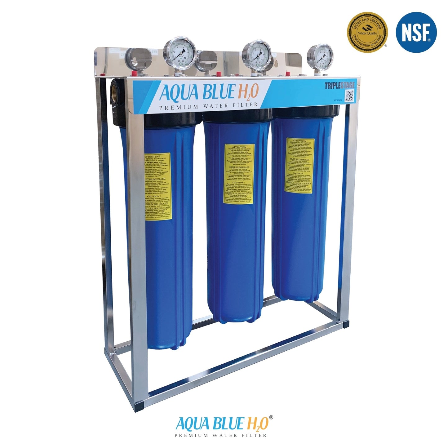 Wholehouse water system High Performance Triple Stage with Stainless Steel cover Watermarked - WATER FILTER DISTRIBUTORS