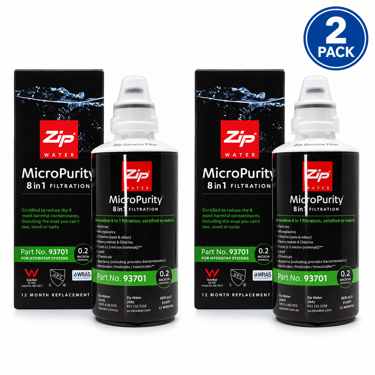 Zip 93701 Genuine MicroPurity Water Filter 0.2 Micron | 2 Pack for HydroTap G4 Residential Boiling Chilled Filtered Systems - WATER FILTER DISTRIBUTORS