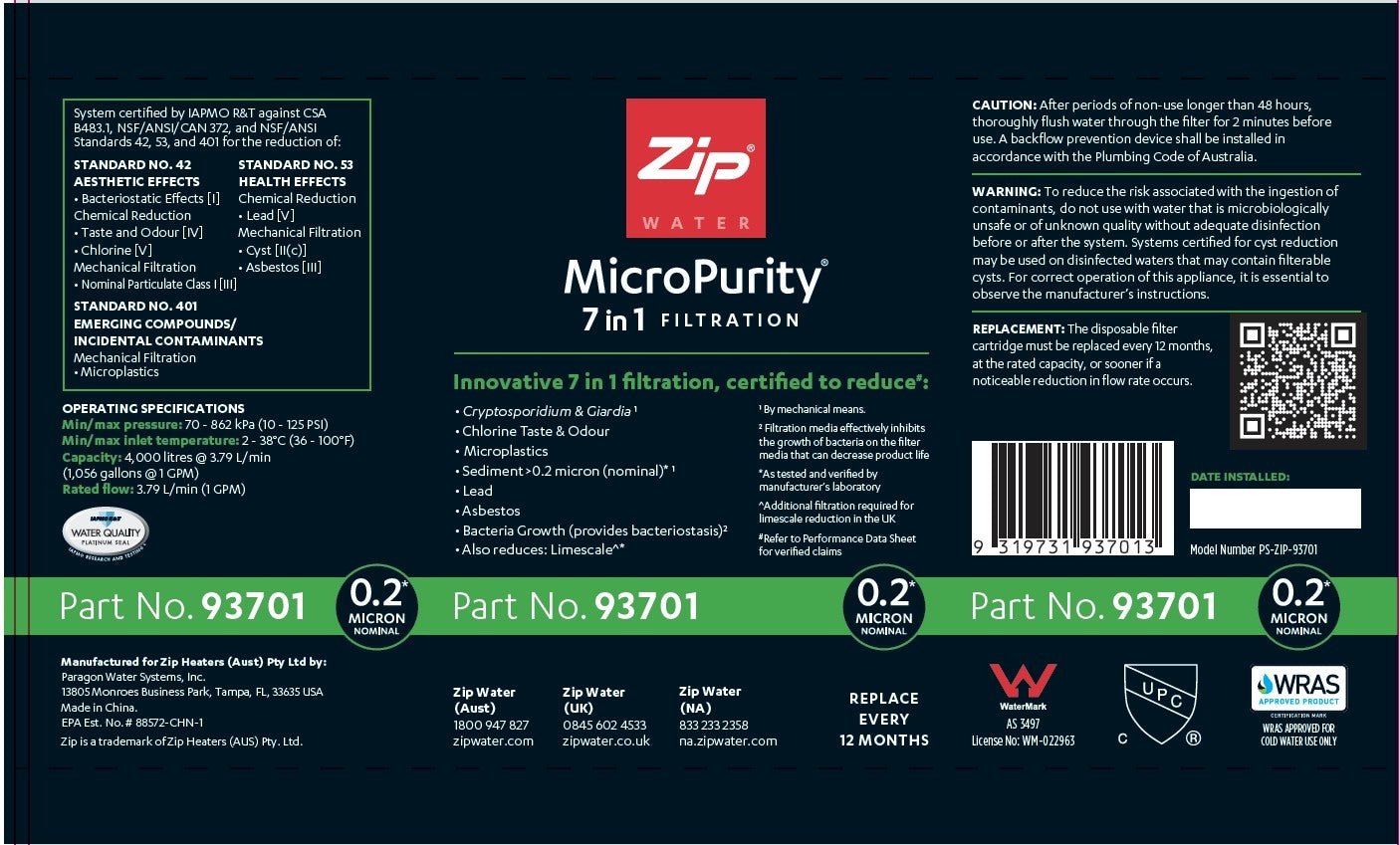 Zip GENUINE MicroPurity 93701 Residential Hydrotap Water Filter - 0.2 Micron - WATER FILTER DISTRIBUTORS